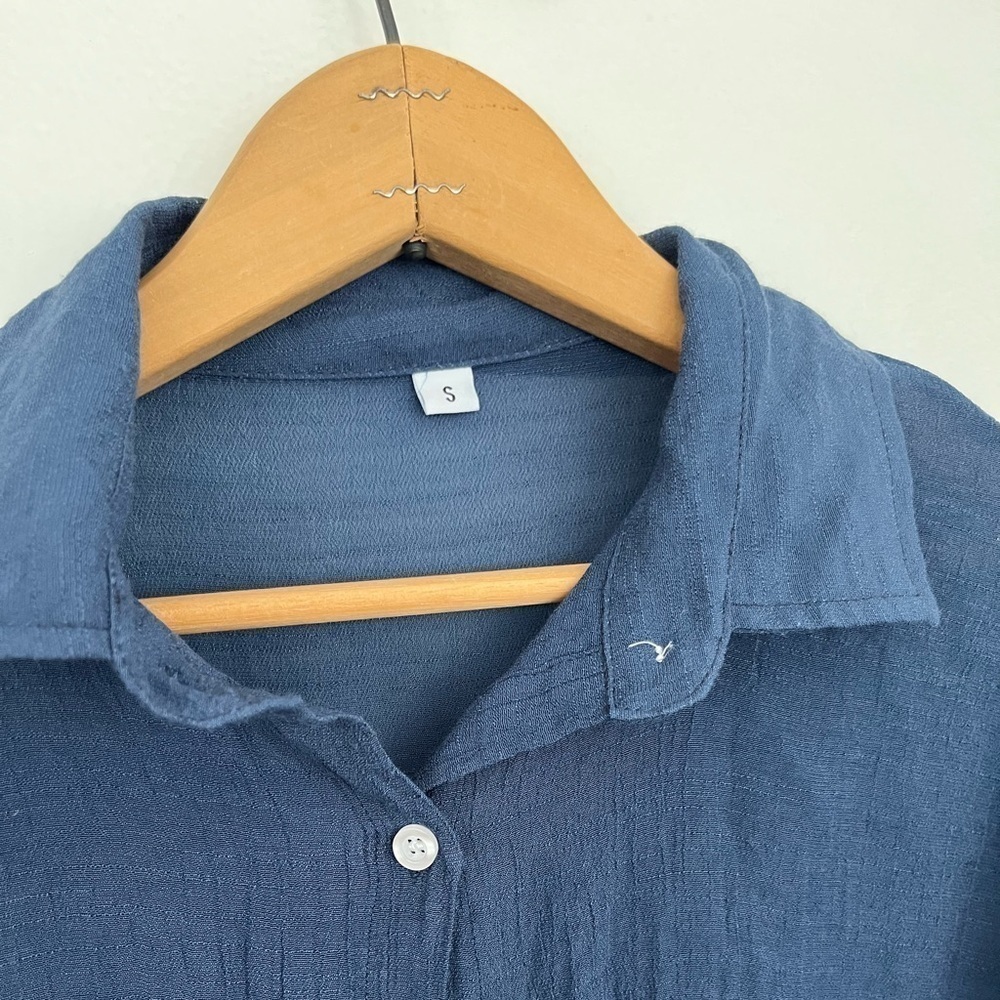 Blue Sheer Button Down Top - image 4